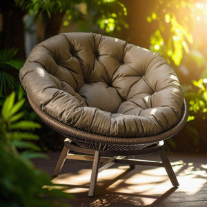 VIG Furniture Moon Outdoor Beige Lounge Chair With Rope-Wrapped Frame, Water-Repellent Cushions & Brushed Acacia Base VGATRABD-153