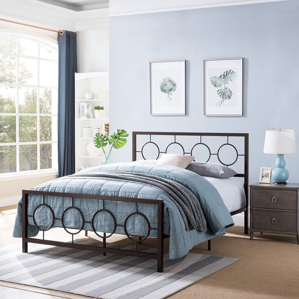 English Elm Christopher Knight Home® - QUEEN Copper Iron Metal Bed Frame – Low Profile Platform with Geometric Circular Design & Slats Support 63288.00HMCOP-Q