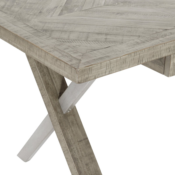 Bernhardt Bernhardt Polk Desk With Reclaimed Pine Top & Glazed Silver Metal X-Base, Hidden Outlet, 66"W D12510