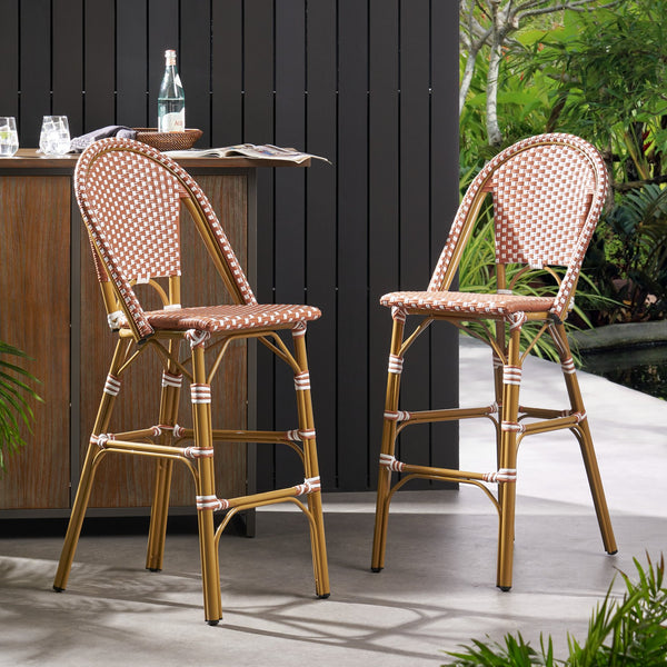 English Elm 29.5" Outdoor Pe Rattan Bistro Barstools Aluminum Frame All-weather Wicker Set of 2 71422.00RT