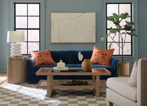 Hooker Furniture Sonnet Wren Finish Rectangle Cocktail Table With Tempered Glass Top, Woven Cane Shelf, Minimalist Style 6072-80110-85