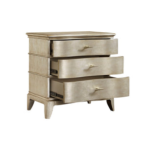 A.R.T. Furniture Starlite Nightstand With Glamorous Design, Usb Charging Port, And Elegant Three-drawer Storage Silver, Silver Parawood Solids,Primavera Veneer,Metal 406140-2227