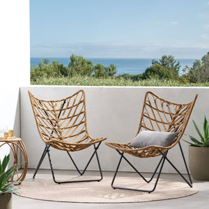 English Elm Bryson Wicker Rattan Outdoor Accent Chair Boho Modern Patio Seating with Geometric Base 70651.00LBRN