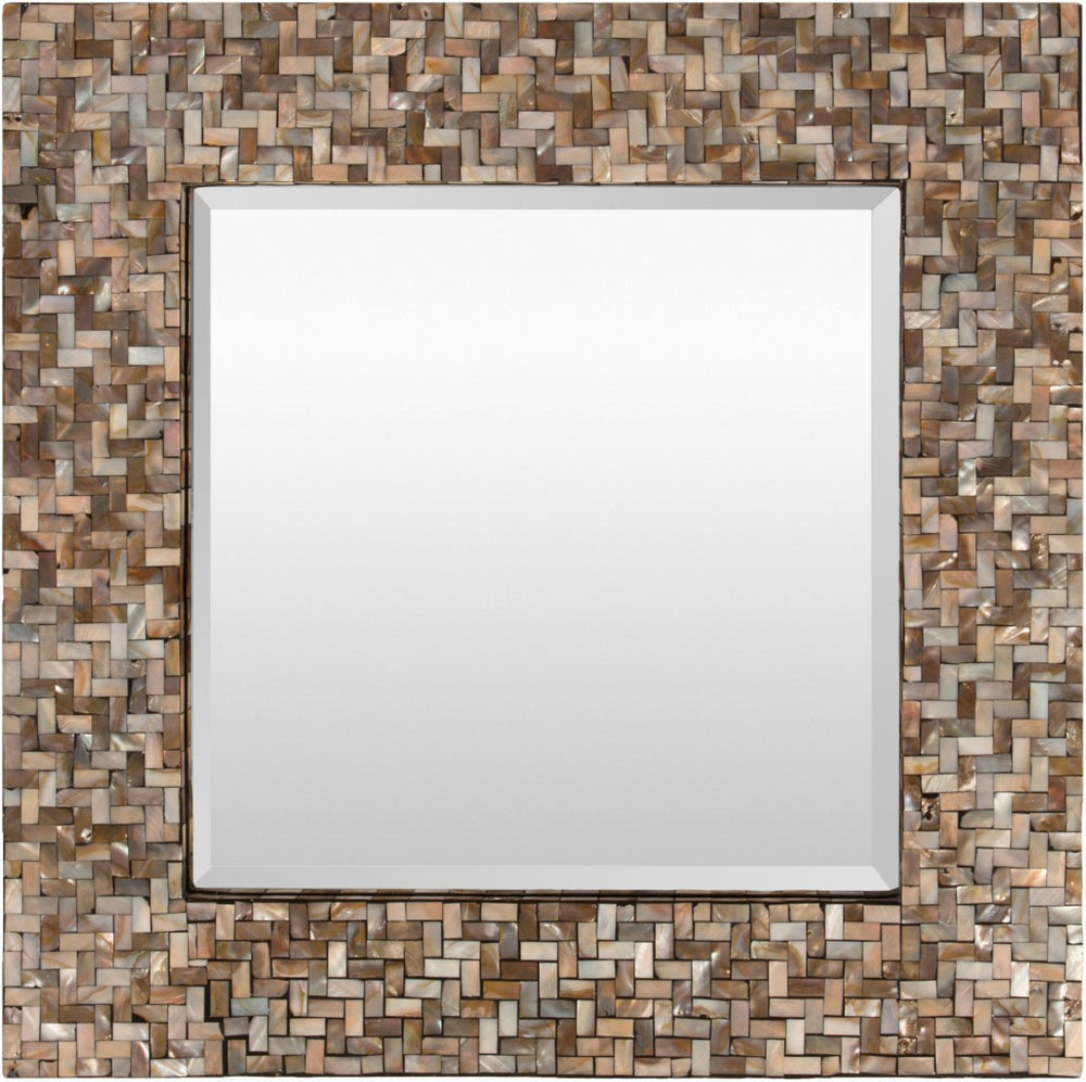 Livabliss Overton Square Mother of Pearl Mosaic Wall Mirror Artisan Shell Inlay Coastal Decor OVE-3300