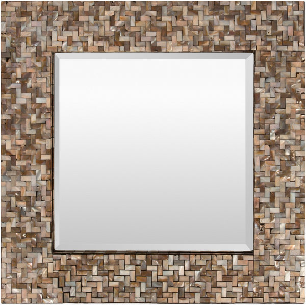 Livabliss Overton Square Mother of Pearl Mosaic Wall Mirror Artisan Shell Inlay Coastal Decor OVE-3300
