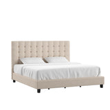 Homelegance By Top-Line Matson Button Tufted Linen Upholstered Bed Beige Linen