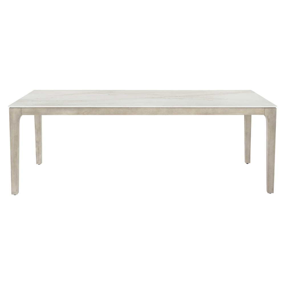 Bernhardt Marbella Outdoor Dining Table With Durable Dekton Surface & Elegant Teak Frame For Stylish Living Matte Shell ,Sun,Washed Top,Dekton Ultra,Compact Surface In Matte,White Shell Finish. (Natural Stone Processed Using Exclusive Sinterized Particle Technology. Extremely Durable.) Base, Solidteak Base In Sun Washed Finish. Adjustable Glides With Stainless Steel Threads And Inserts. K2202