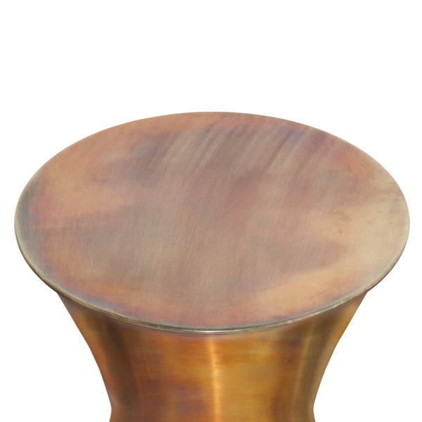 English Elm Kenton Handcrafted Metal Side Table in Tarnished Brass Finish — Hourglass Accent End Table, 15" B136P159003