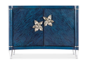 Hooker Furniture Melange Sapphire Accent Chest With Luxe Primavera Veneer, Acrylic Legs, Silver Floral Pulls, Soft-Close Storage 628-85678-45