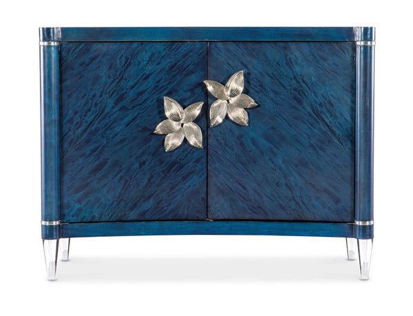 Hooker Furniture Melange Sapphire Accent Chest With Luxe Primavera Veneer, Acrylic Legs, Silver Floral Pulls, Soft-Close Storage 628-85678-45