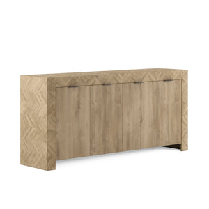 A.R.T. Furniture Garrison Credenza - Casual Contemporary Design In Washed Oak With Herringbone Top & Ample Storage Solutions Brown Parawood Solids With Ash Embossing,White Oak Veneers,Metal 322252-1302