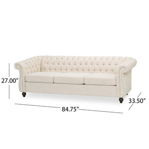 English Elm Sofa Chesterfield Three Seat Tufted Scrolled Arm Nailhead Living Room Formal Piece 68014.00FBGE