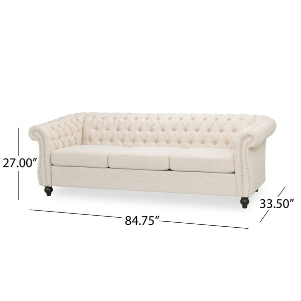 English Elm Sofa Chesterfield Three Seat Tufted Scrolled Arm Nailhead Living Room Formal Piece 68014.00FBGE