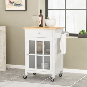 Christopher Knight Home® - Noble House - Maynard Contemporary Glass Paneled Kitchen Cart, Natural and White