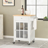 Christopher Knight Home® Maynard Contemporary Glass Paneled Kitchen Cart, Natural and White