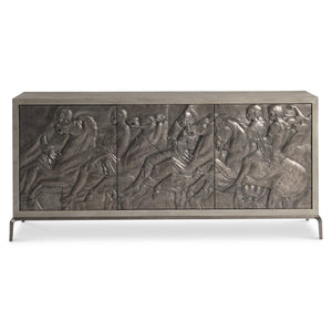 Bernhardt Bernhardt Elysia Buffet With Dark Bronze Greco‑Roman Frieze, Weathered Greige Oak, Soft‑Close Doors 332132