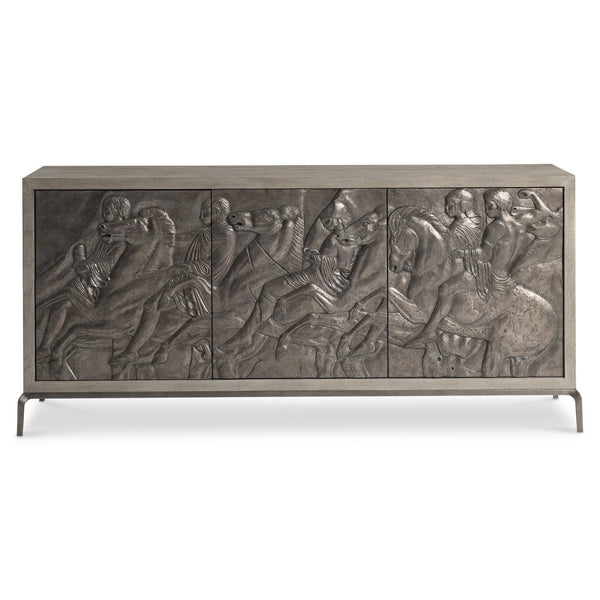 Bernhardt Bernhardt Elysia Buffet With Dark Bronze Greco‑Roman Frieze, Weathered Greige Oak, Soft‑Close Doors 332132