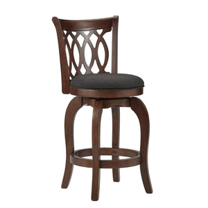 Homelegance By Top-Line Harvey Cherry Finish Scroll Back Swivel 24" Counter Height Stool Dark Grey Rubberwood