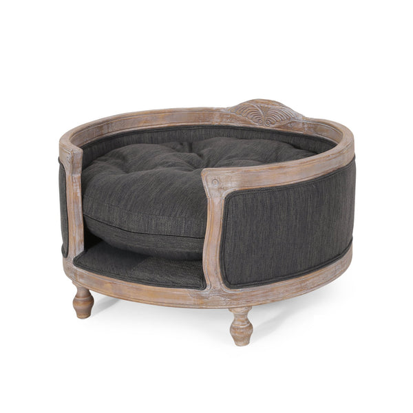 English Elm Pet Bed with Tufted Cushion Solid Birch Turned Legs Upholstered Living Room Sofa Style 72913.00