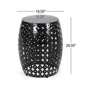 English Elm Metal Barrel End Table Powder Coated Iron Geometric Cut Indoor Outdoor Accent 73609.00BLK