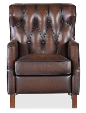 Hooker Furniture Henderson Semi-Aniline Leather Push-Back Recliner With Wing Back, Button Tufting And Wood Base Brown RC806-PB-088