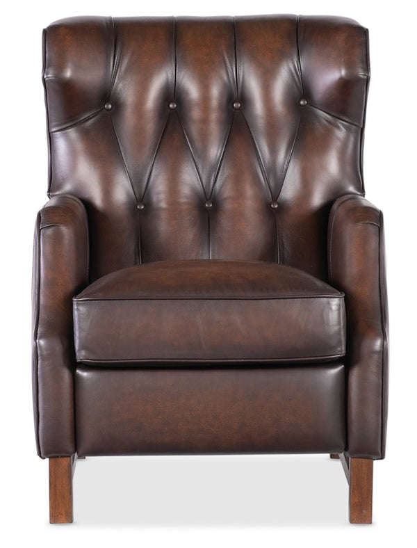 Hooker Furniture Henderson Semi-Aniline Leather Push-Back Recliner With Wing Back, Button Tufting And Wood Base Brown RC806-PB-088