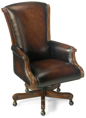 Hooker Furniture Samuel Executive Swivel Tilt Chair With Semi-Aniline Top-Grain Leather, Old World Finish, Ergonomic Adjustments For Long Hours Medium Brown EC245