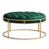 Homelegance By Top-Line Piper Gold Finish Velvet Button Tufted Round Ottoman Green Velvet