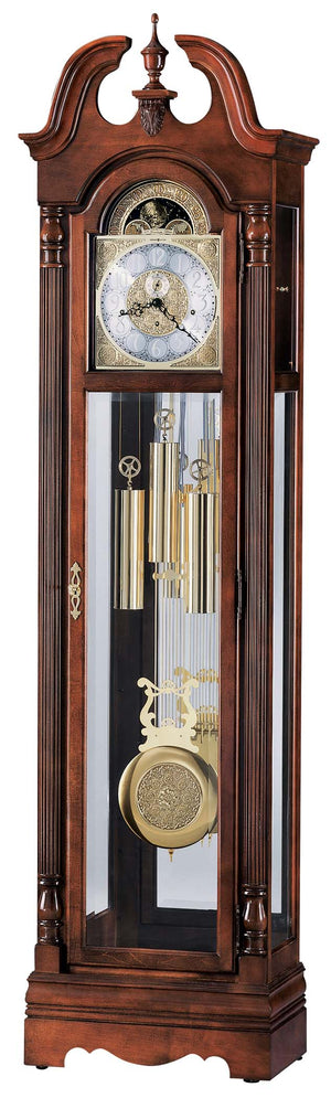 Hekman Furniture 2587 Traditional Grandfather Clock - Glen Arbor Cherry, Illuminated Cabinet, Brass Pendulum & Chimes Glen Arbor Cherry Lance Grandfather Clock 2587