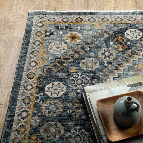 Oriental Weavers Aberdeen Indoor Area Rug - Luxurious Soft Polyester, Vintage Design With Rich Jewel Tones & Fringe Blue,Gold Polyester A7150b068235st
