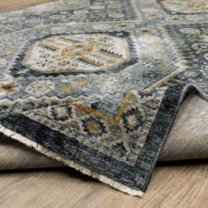 Oriental Weavers Aberdeen Indoor Area Rug - Luxurious Soft Polyester, Vintage Design With Rich Jewel Tones & Fringe Blue,Gold Polyester A7150b068235st