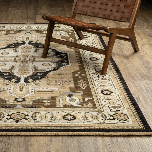 Oriental Weavers Acacia Indoor Area Rug - Elegant Earthy Tones With Cotton Fringe, Perfect For Any Home Decor Style Tan,Black Wool Aaca08100153st