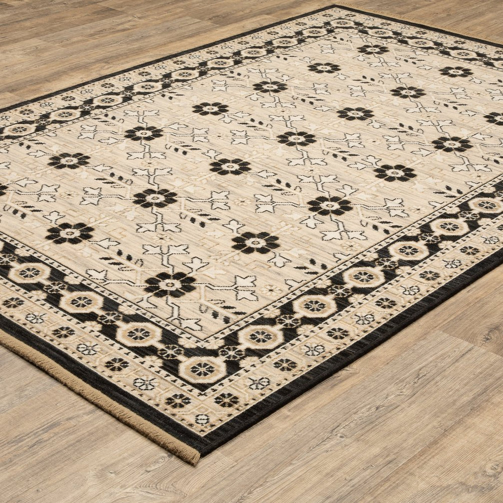 Oriental Weavers Acacia Classically Styled Indoor Area Rug With Earthy Tones And Elegant Cotton Fringe, 5'3" X 7'6" Beige,Black Wool Aaca09300394st