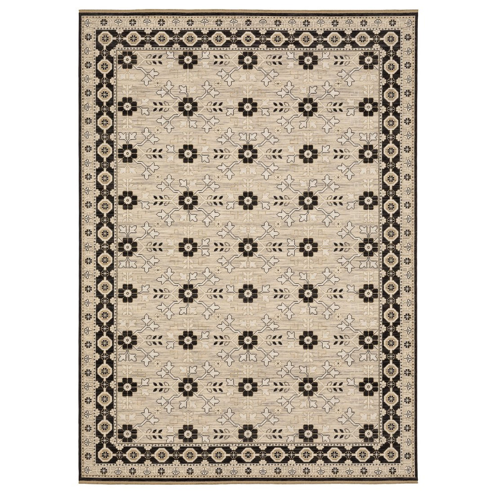 Oriental Weavers Acacia Classically Styled Indoor Area Rug With Earthy Tones And Elegant Cotton Fringe, 5'3" X 7'6" Beige,Black Wool Aaca09300394st
