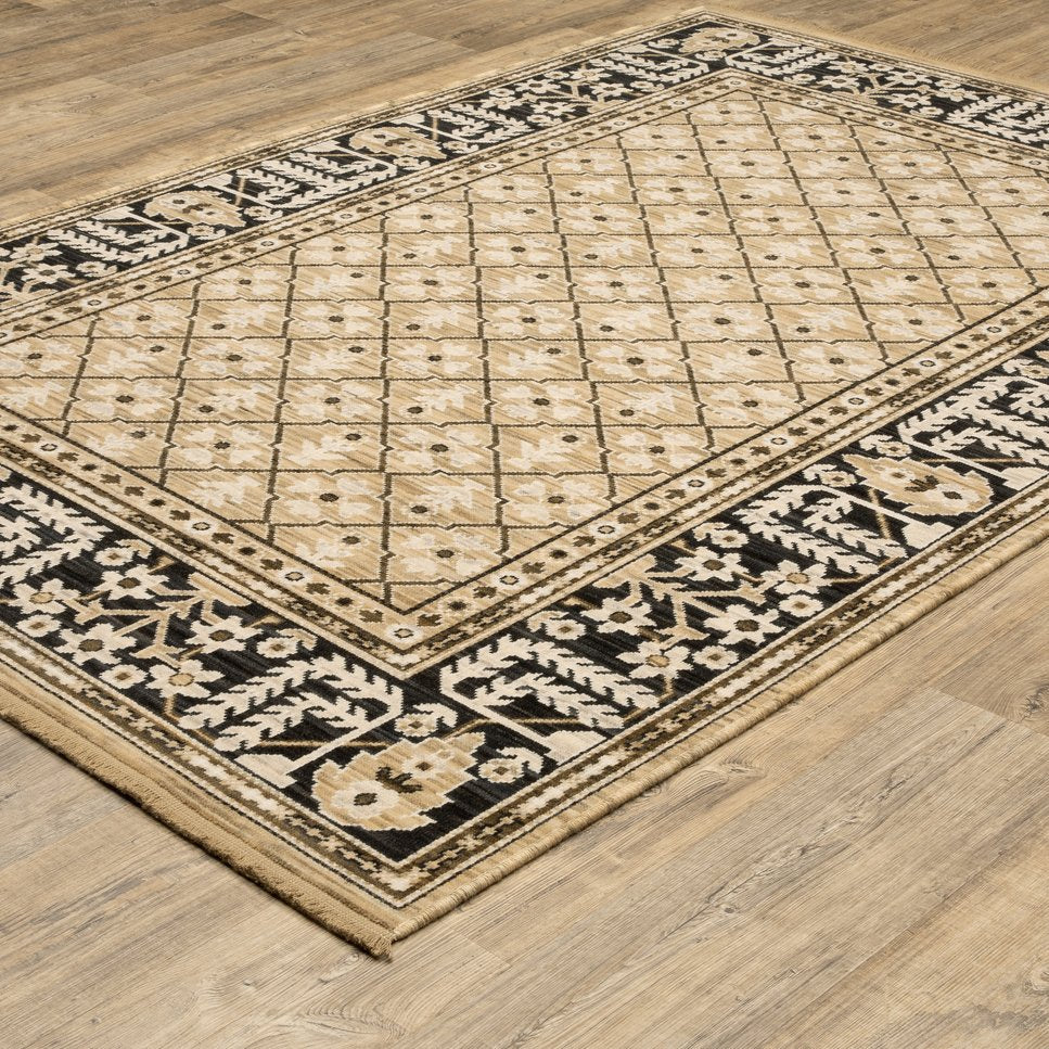 Oriental Weavers Acacia Indoor Area Rug - Classic Earthy Tones With Cotton Fringe, Luxurious Wool Blend For Elegance Tan,Charcoal Wool Aaca12200296st