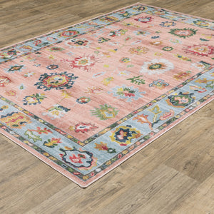 Oriental Weavers Addison Machine Washable Polyester Area Rug - Timeless Oushak Design For High-traffic Spaces Pink,Blue Polyester Aadd01200280st