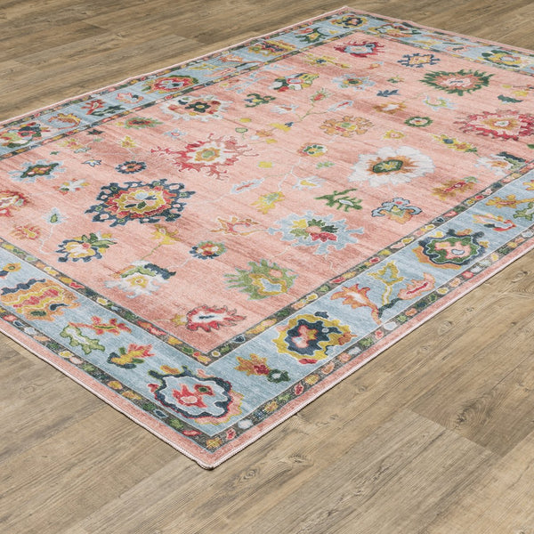 Oriental Weavers Addison Machine Washable Polyester Area Rug - Timeless Oushak Design For High-traffic Spaces Pink,Blue Polyester Aadd01200280st