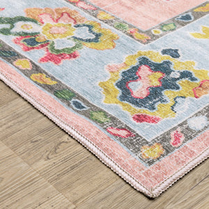 Oriental Weavers Addison Machine Washable Polyester Area Rug - Timeless Oushak Design For High-traffic Spaces Pink,Blue Polyester Aadd01200280st