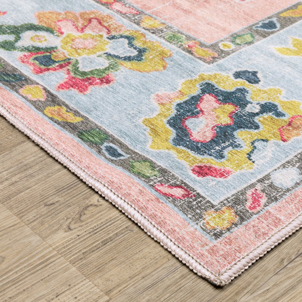 Oriental Weavers Addison Machine Washable Polyester Area Rug - Timeless Oushak Design For High-traffic Spaces Pink,Blue Polyester Aadd01200280st