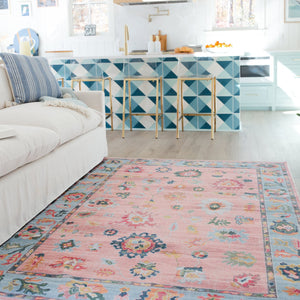 Oriental Weavers Addison Machine Washable Polyester Area Rug - Timeless Oushak Design For High-traffic Spaces Pink,Blue Polyester Aadd01200280st