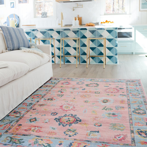 Oriental Weavers Addison Machine Washable Polyester Area Rug - Timeless Oushak Design For High-traffic Spaces Pink,Blue Polyester Aadd01200280st