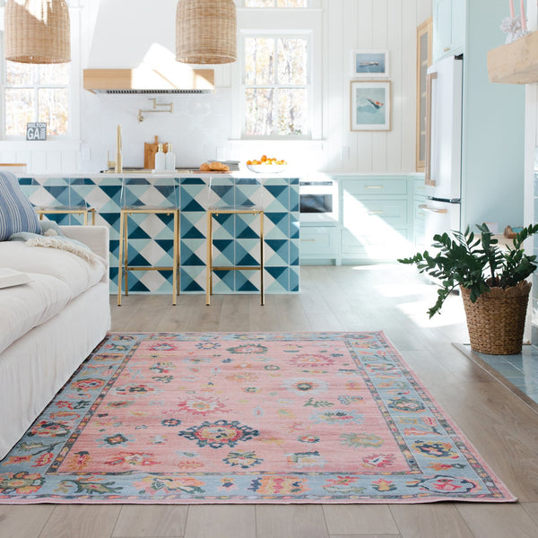 Oriental Weavers Addison Machine Washable Polyester Area Rug - Timeless Oushak Design For High-traffic Spaces Pink,Blue Polyester Aadd01200280st