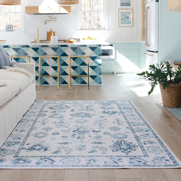 Oriental Weavers Addison Ivory And Blue Indoor Area Rug - Stylish Machine Washable Design For High-traffic Spaces Ivory,Blue Polyester Aadd02228300st
