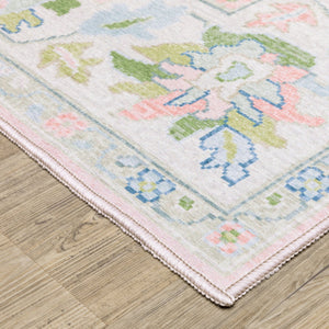Oriental Weavers Addison Pink And Green Indoor Area Rug – Machine Washable, Elegant Oushak Design For High-traffic Spaces Pink,Green Polyester Aadd04228300st
