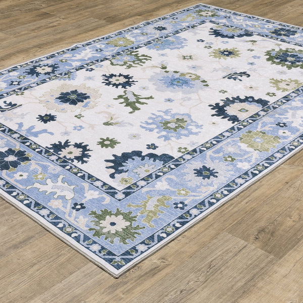 Oriental Weavers Addison Elegant White/Blue Indoor Area Rug – Stylish, Machine Washable Design For Family Spaces White,Blue Polyester Aadd05300365st