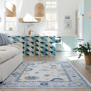 Oriental Weavers Addison Elegant White/Blue Indoor Area Rug – Stylish, Machine Washable Design For Family Spaces White,Blue Polyester Aadd05300365st