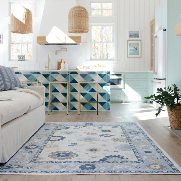 Oriental Weavers Addison Elegant White/Blue Indoor Area Rug – Stylish, Machine Washable Design For Family Spaces White,Blue Polyester Aadd05300365st