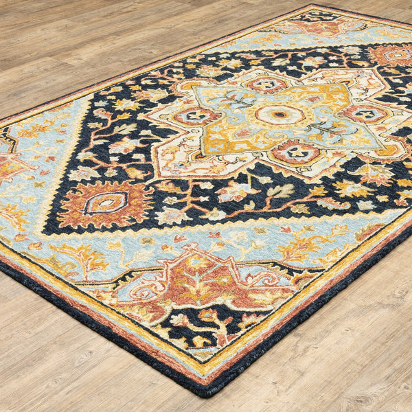 Oriental Weavers Alfresco Handcrafted Wool Area Rug With Bohemian Design - Luxurious Texture For Every Room Navy,Rust Wool A28408107168st