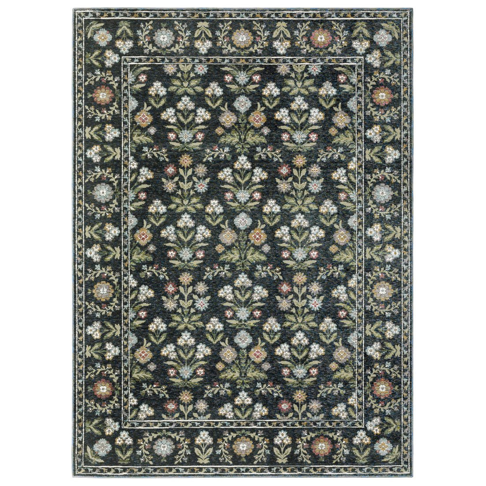 Oriental Weavers Andorra Vintage-Inspired Navy Floral Runner Rug With Distressed Jewel Tones, Soft Dense Pile For Hallways 143.7'' L x 29.92'' W A3710A076365ST