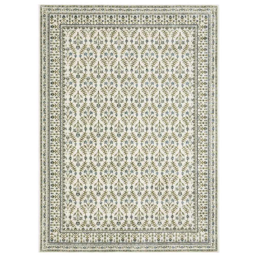 Oriental Weavers Andorra Vintage-Inspired Ivory And Blue Indoor Rug With Plush Cut Pile, Jewel-Toned Botanical Charm 135.04'' L x 94.49'' W A3717C240343ST